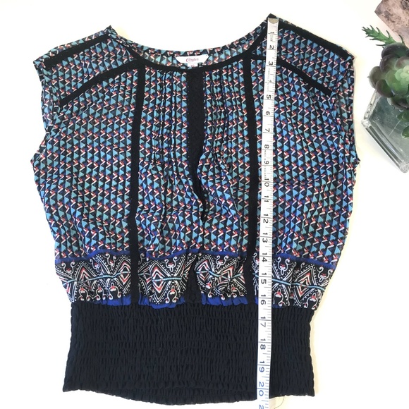 Candies Womens Top Sheer Short Sleeves Blue Print - Picture 2 of 5